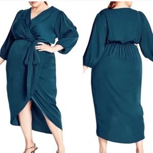 CITY CHIC FAUX WRAP BLUE TEAL SIZE 16